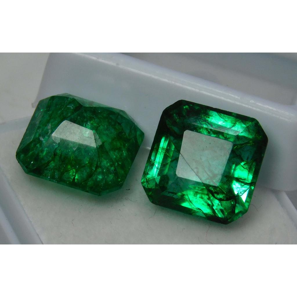 15 Ct Natural Untreated Square Cut Emerald Green Loose Gemstone Pair