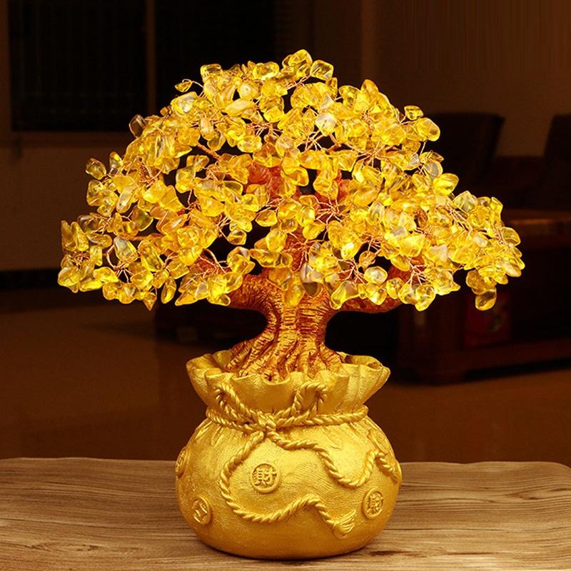 18cm Tall Mini Crystal Money Tree Bonsai Style Wealth Luck Tree Home Decor