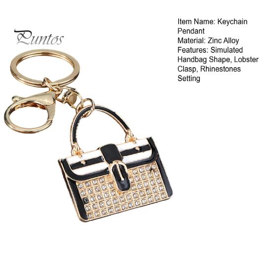 Rhinestone Keyring Keychain Pendant, Enamel Simulated Handbag Shape Key Holder with Lobster Clasp, Shiny Girly Gift Accessory Prong Setting
