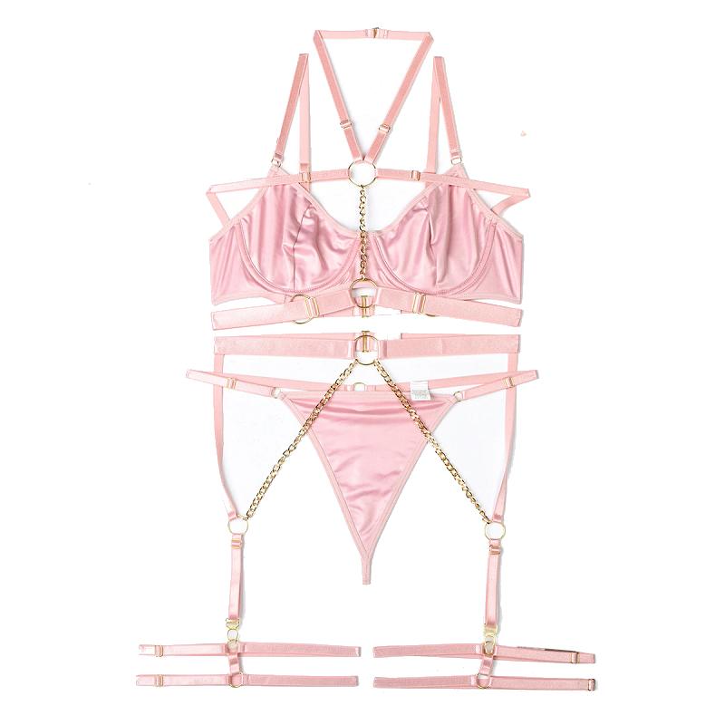 Pvc Faux Latex Strappy Chain  Fetish Lingerie Women Black Blue Light Pink  Clothing