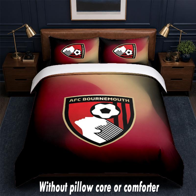 Bournemouth Football Design Bed Bedding Set 1 Duvet Cover + 2 Pillowcases Soft Breathable Household Bed Linens