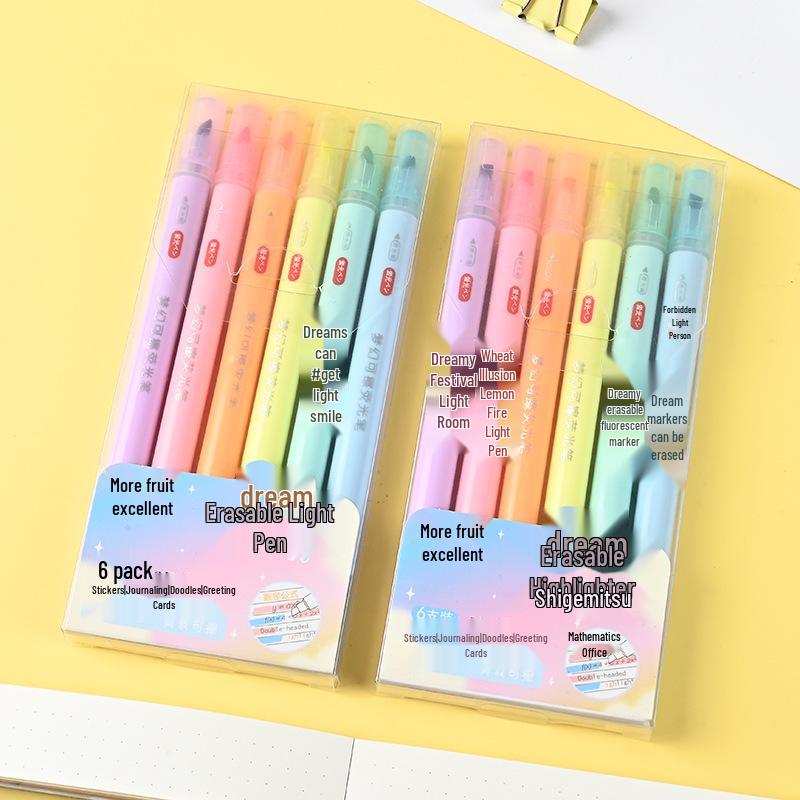 Erasable Double-Ended Fluorescent Marker Pen for Notes and Lines - Macaron Colors