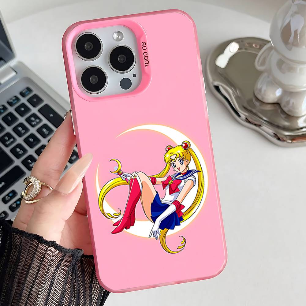 Handyhülle für iPhone 17, 16, 15, 14, 13, 12, 11, Pro, XS, Max, Plus, Mini, SE Anime S-Sailor-M-Moon Pink Candy Matte Shockproof Cover