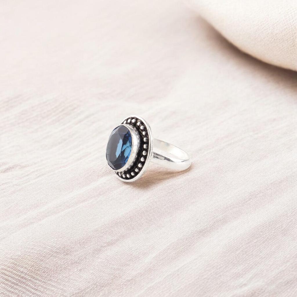 Dainty London Blue Topaz Gemstone 925 Sterling Silver Jewelry Handmade Boho Ring RR-62-13