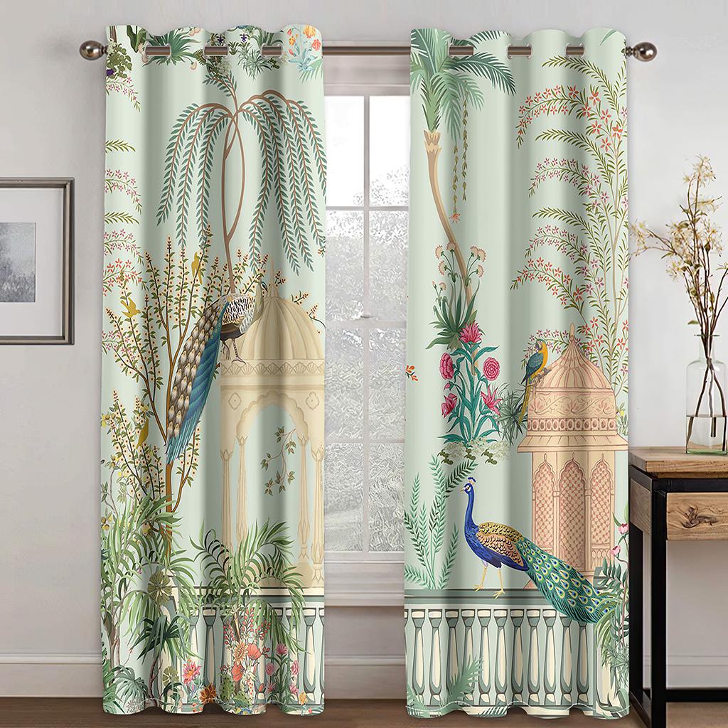 Peacock White Feather Curtains 3D Digital Print Polyester Curtains Luxury Living Room Bedroom Decorative Curtains 2 Panel