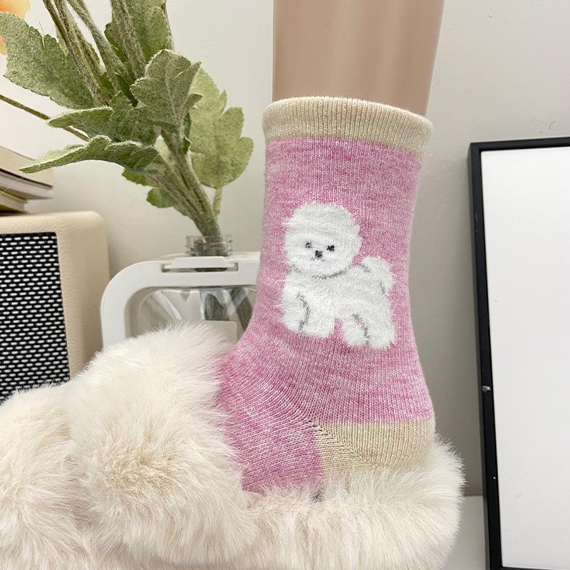 Autumn and Winter Japanese Warm Thickened Mid-calf Socks Puppy Cotton Wool Socks Female