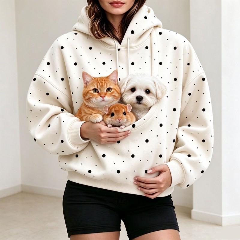 Womens Polka - Hooded Sweatshirt Loose Fit Long Sleeve Casual Pullover With Pocket
