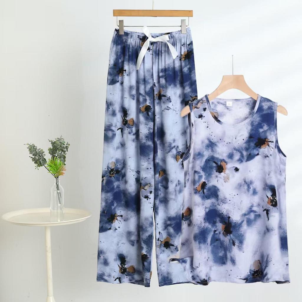 Chic 2025 Summer Women's Cotton-Silk Tank and Long Pants Set