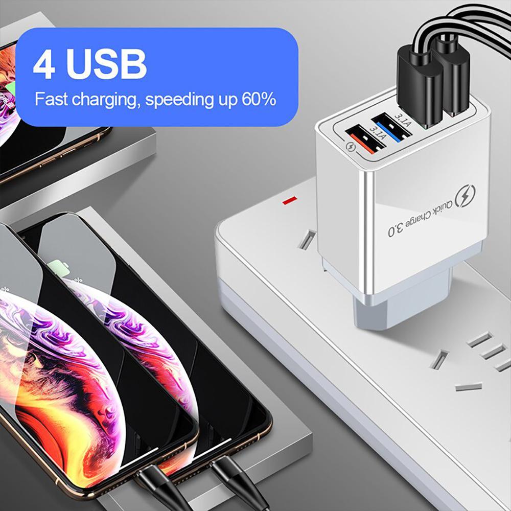 QC3.0 Быстрое зарядное устройство 4-портовое USB-зарядное устройство Настенное мобильное зарядное устройство Быстрое зарядное устройство для IPhone 11 Samsung S9 Huawei Xiaomi Адаптер питания