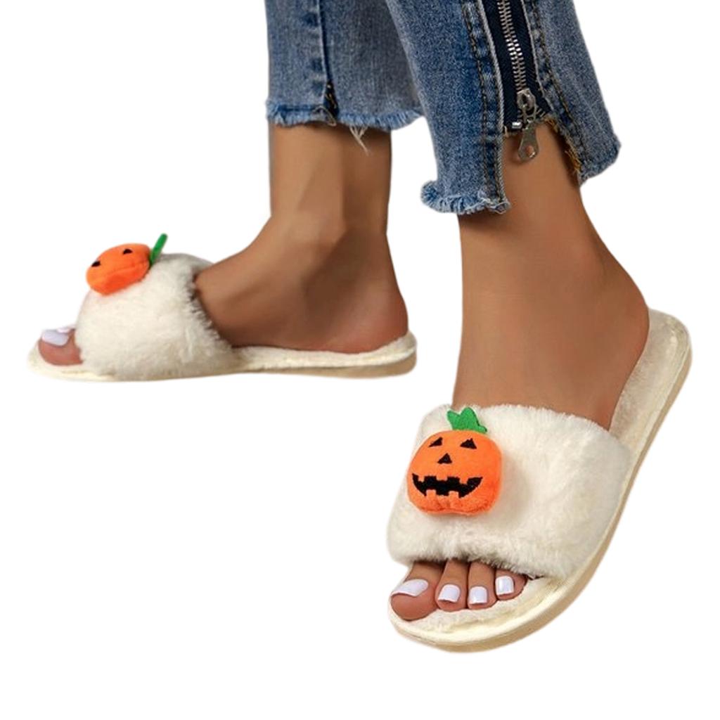 Dames Halloween Pompoen Katoen Pluche Pantoffels voor Binnenwarmte en Gezellige HuisKleding