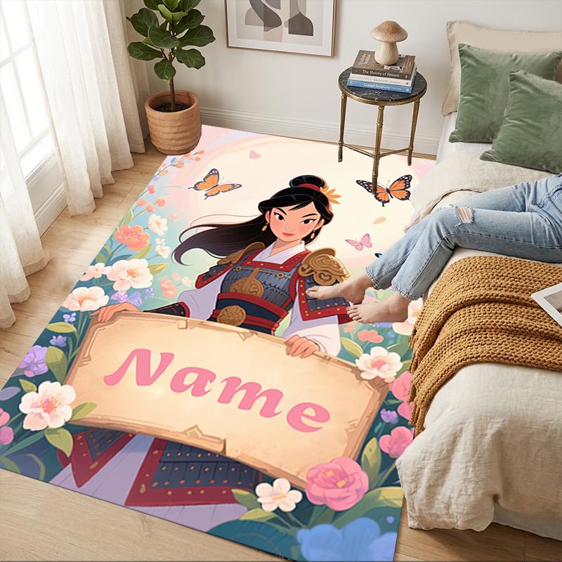 Custom Name Princess Garden Living Room Non-Slip Area Rug Soft Carpet for Bedroom Kids Playroom Sofa Office Home Decor Doormat