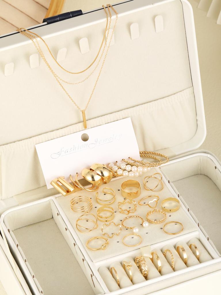 37 Pz/Set Boho Semplice Colore Oro Collana con Ciondolo Orecchini di Perle Anello Geometrico Set di Gioielli Per Donne Uso Quotidiano Regali 2026 Nuovo