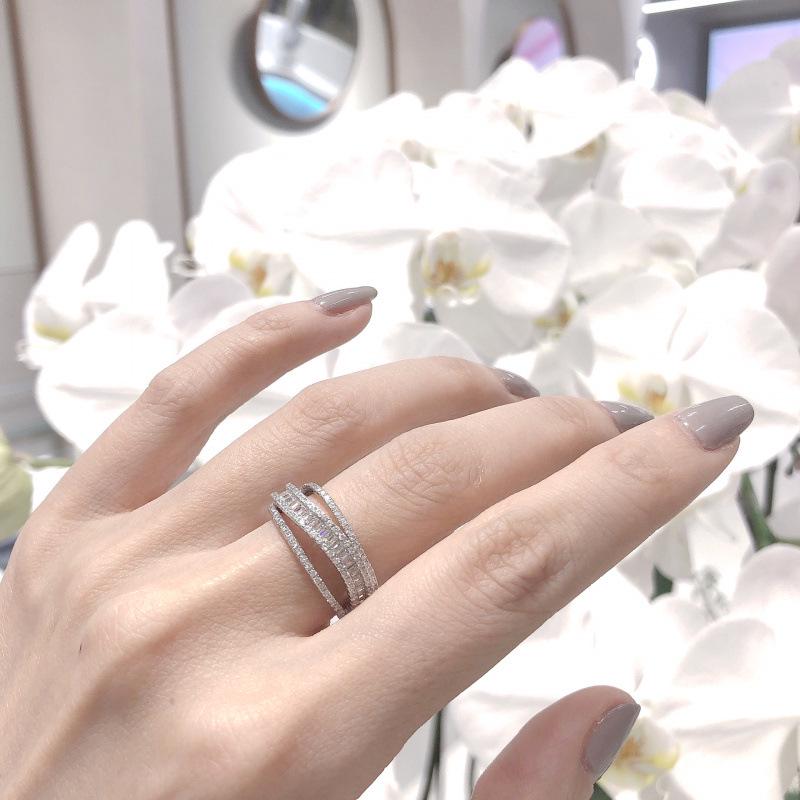 European & American Full Diamond Shiny Adjustable Water Wave Pattern Women s Ring - Internet Celebrity Style Adjustable