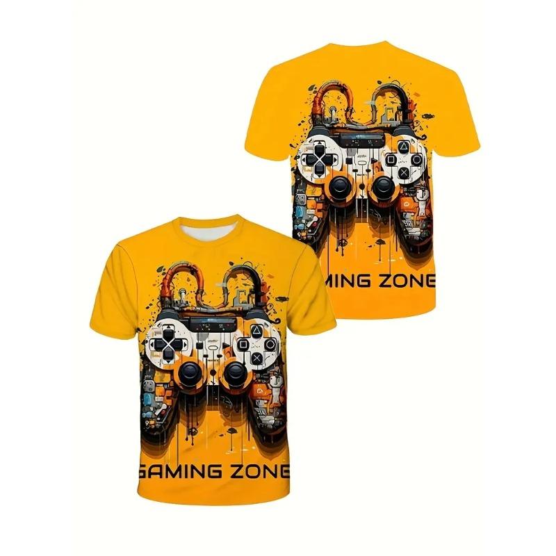 3D Digitaldruck Herren Freizeit Lebendiges Neon Game Controller Design T-Shirt Neu im Rundhals Kurzarm Gamer T-Shirt für Männer