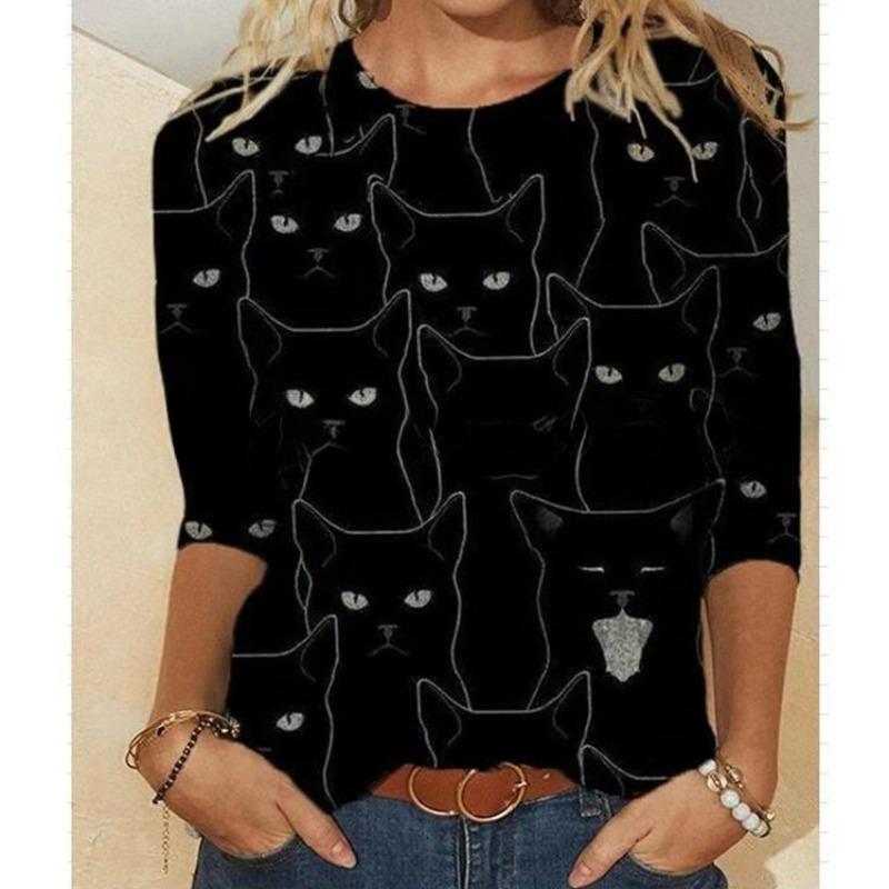 

BITCED Футболка с длинным рукавом и круглым вырезом в стиле осень-зима с принтом XXXXXL