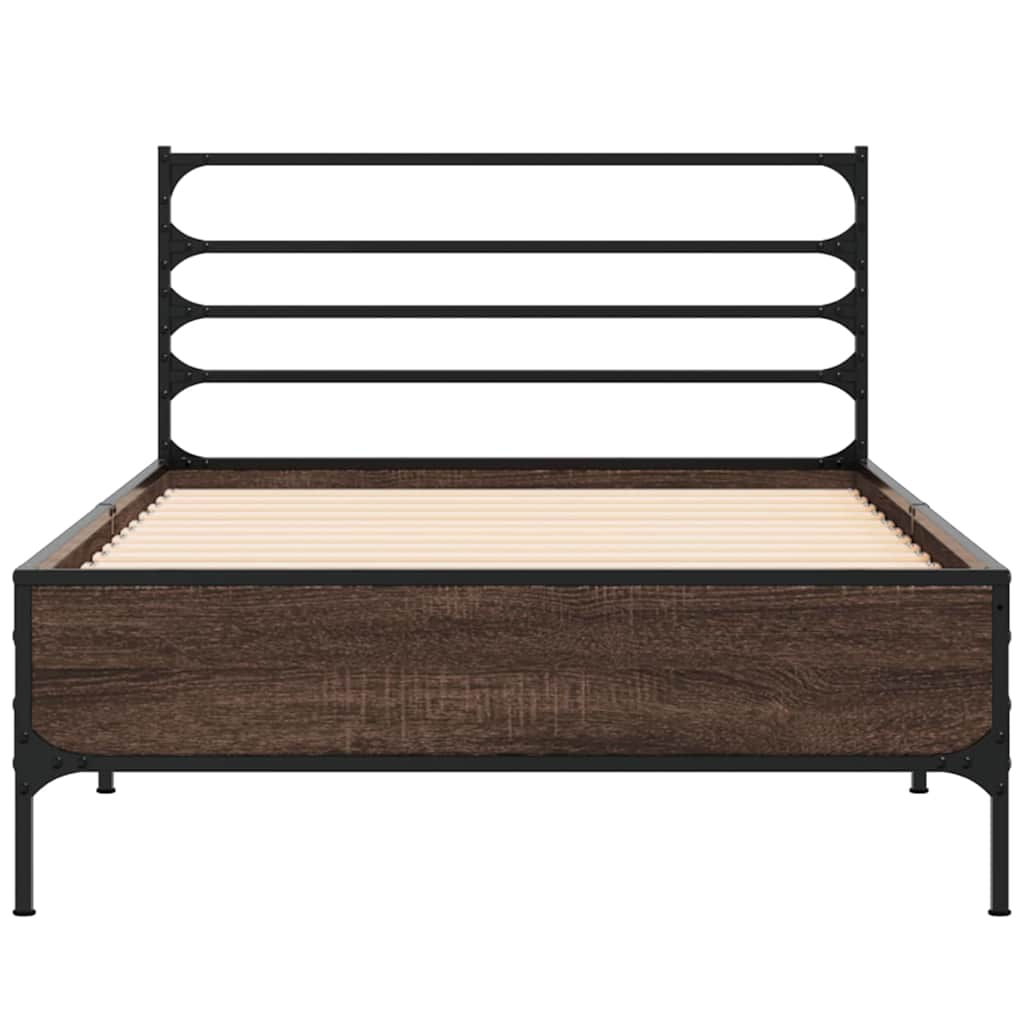 Bed Frame Brown Oak Effect 75 x 190 cm Wood Based Panel & Metal