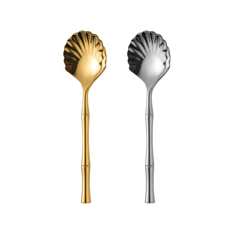 Stainless Steel Seashell Dessert Stirring Spoon BPA Free Smooth Edge Coffee Spoon for Restaurant Afternoon Tea Souvenir Gift
