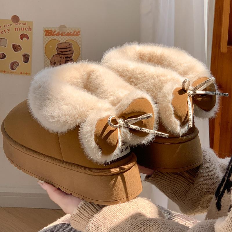 Women's Home Bootie Furry Slippers Warm Cozy Snow Boots with Fuzzy Plush Lined for Women Winter Non Slip House Shoes for Indoor Outdoor Short Boots