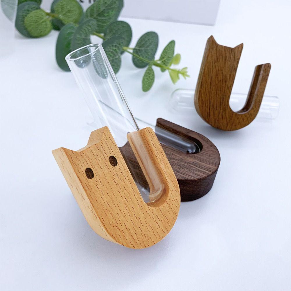 Funny Wooden Pet Cat Hair Vase Magnetic with Glass Tube Pet Hair Storage Box Cartoon Fridge Magnet Vase Gift Idea