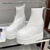 2024 New Autumn Winter Thick Sole Women Boot Fashion Round Head Front Zipper Platform High Heels Women's Leather Ankle Boots