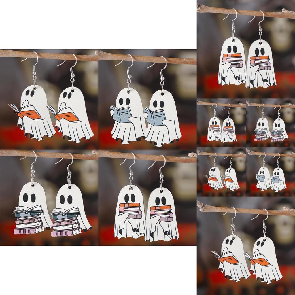 Creative Wooden Halloween Earrings With Ghost Design Ideal For Unique Fashion Enthusiasts