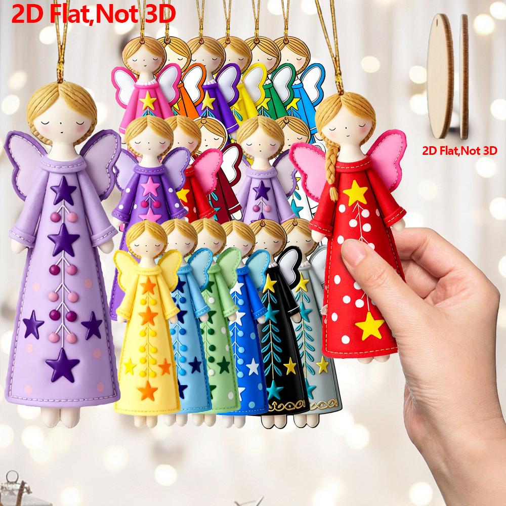 18 pieces of flat angel decorations (wooden 2D artificial decorations), used as hanging ornaments for Christmas trees