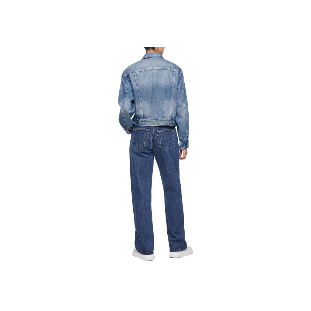 Calvin Klein Vintage Wash Denim Jacket With Lapel Women Jackets Blue 40WL781-Q24