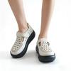 Sapatos Plataforma Mary Jane Femininos de Verão Vazados Respiráveis Recortados Casuais Aumentadores de Altura Sapatos Brancos 5cm Conforto Macio