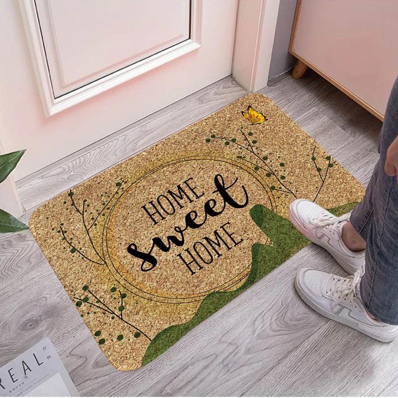 Sunflower Pattern Door Mat with Hello and Welcome Quotes, Natural Coir Rug, Non Slip Entrance Mat for Home Decor and Porch