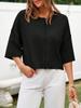Women's Cropped Button Down Cardigan Sweater Half Sleeve Lightweight Ribbed Knit Top