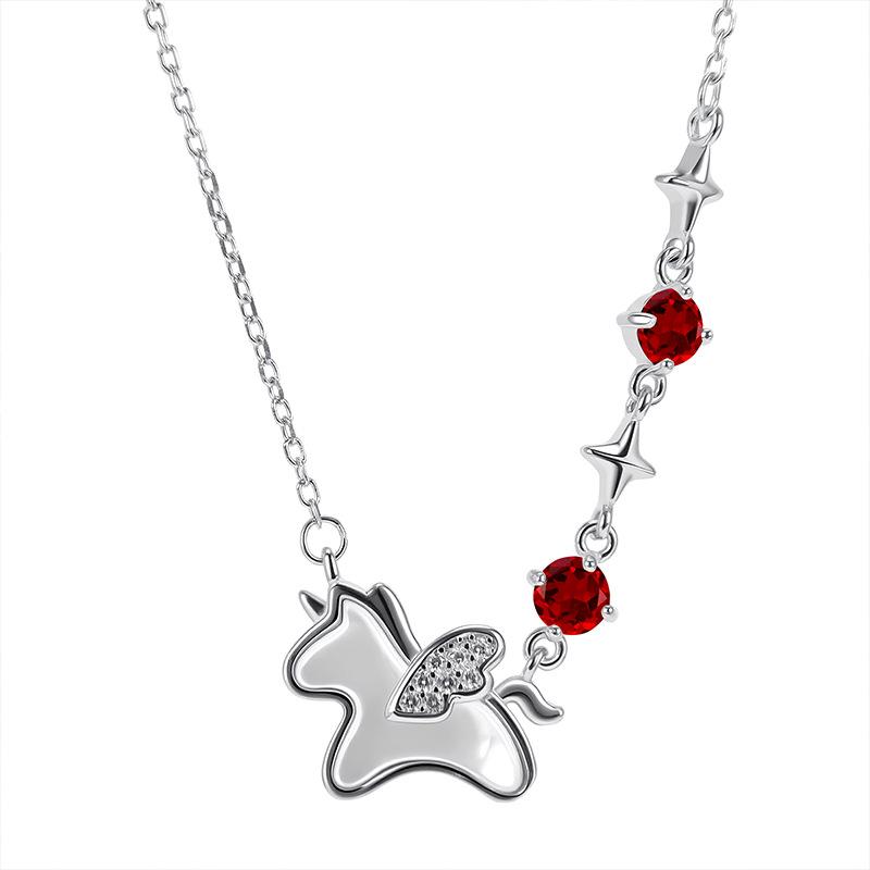 Original natural crystal stone star wish unicorn s925 silver necklace female white fritillary pony pendant gift female