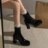 Fashion Temperament Platform High Heel Boots Women's Fashion Round Toe Rear Zipper Patent Leather Shorter Boots