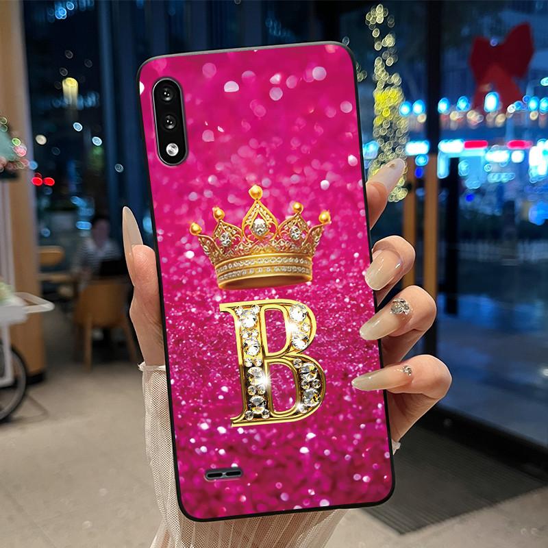 

Phone Case For LG K22 Bumper Silicone Black Case Popular Lucky Letter Crown Printed Shockproof Soft LG K22 Cover LG K22