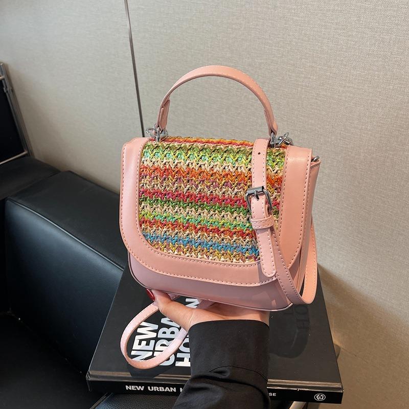 Regenbogen gewebte Tasche Damen Sommer Neu Lässig Achseltasche Strandtasche Strandtasche Umhängetasche Umhängetasche