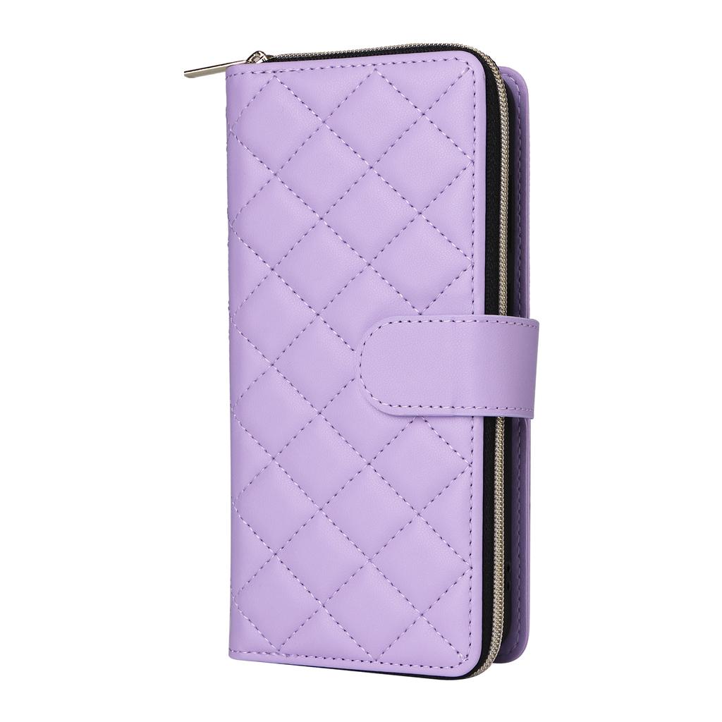 For Samsung Galaxy S24 Phone Case Leather Flip Cover with Rhombus Zipper Pocket