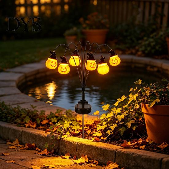 Outdoor Halloween Decorations Solar Pumpkin Light, LED Scary Jack-o-Lantern Swaying Garden Stake Orange Porch Lamps Waterproof Pathway Light for Patio