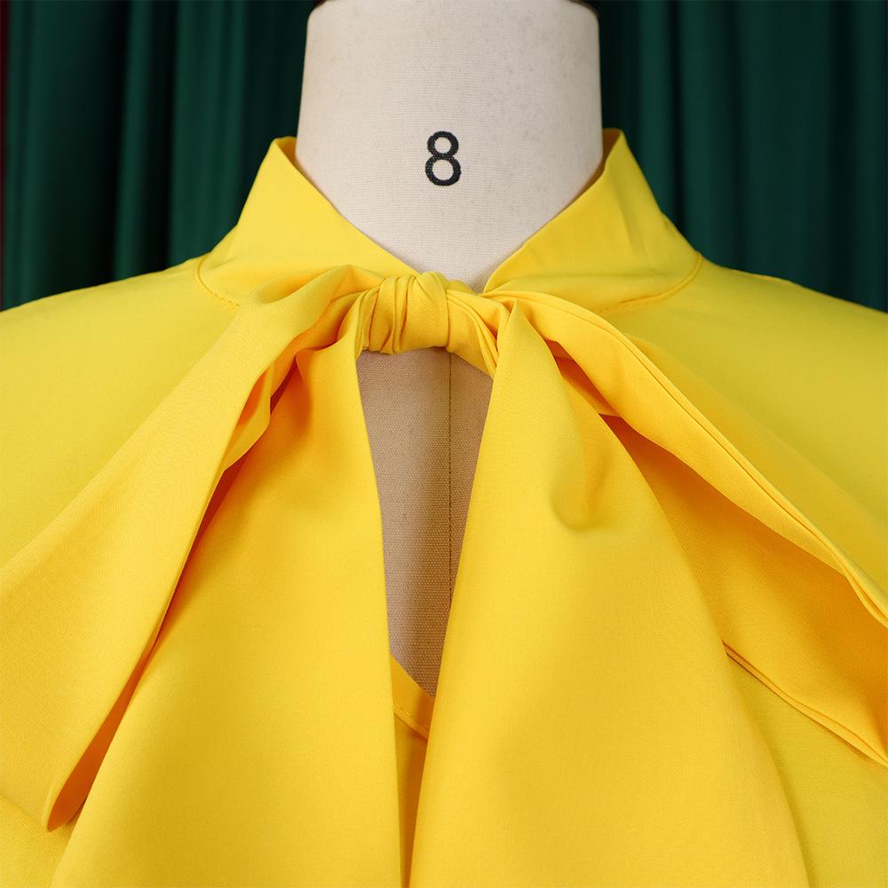 D3248 European & American Plus Size Women's Loose Casual Dress with Ruffle Sleeves and Tie