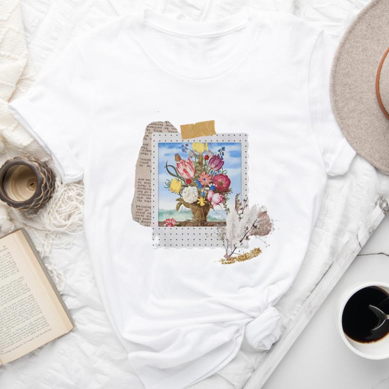 

Женская наклейка, одежда, цветы, искусство, милая модная одежда с коротким рукавом, футболка с рисунком, летняя футболка, женская футболка, женские топы