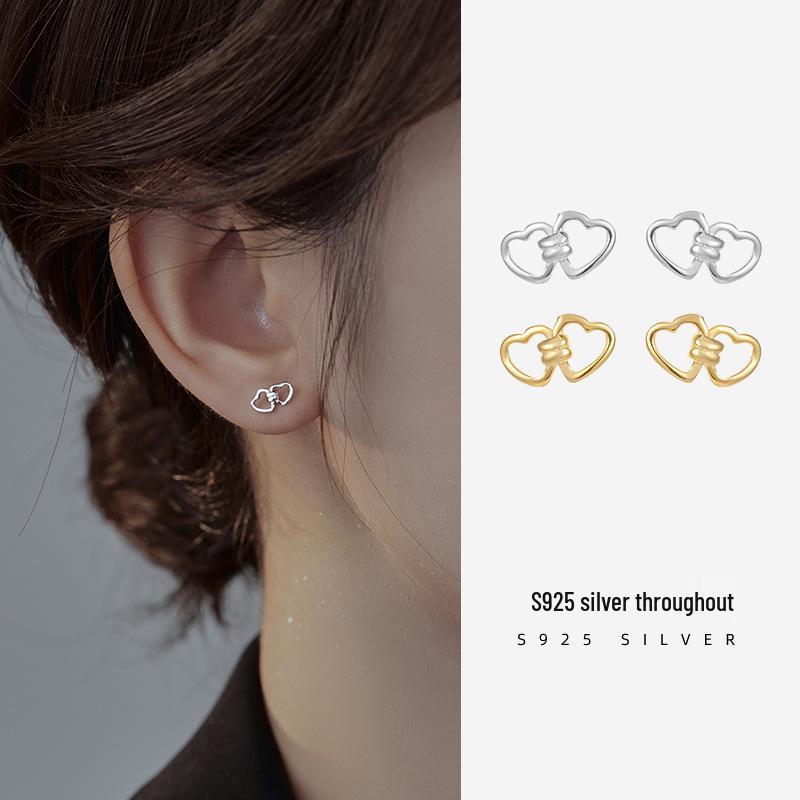 Banyan Tree S925 Silver Sweet Double Heart Earrings for Women
