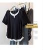 Women's Plus Size Patchwork Faux Two-Piece Short Sleeve T-Shirt - Loose, Slimming, Versatile Summer Style