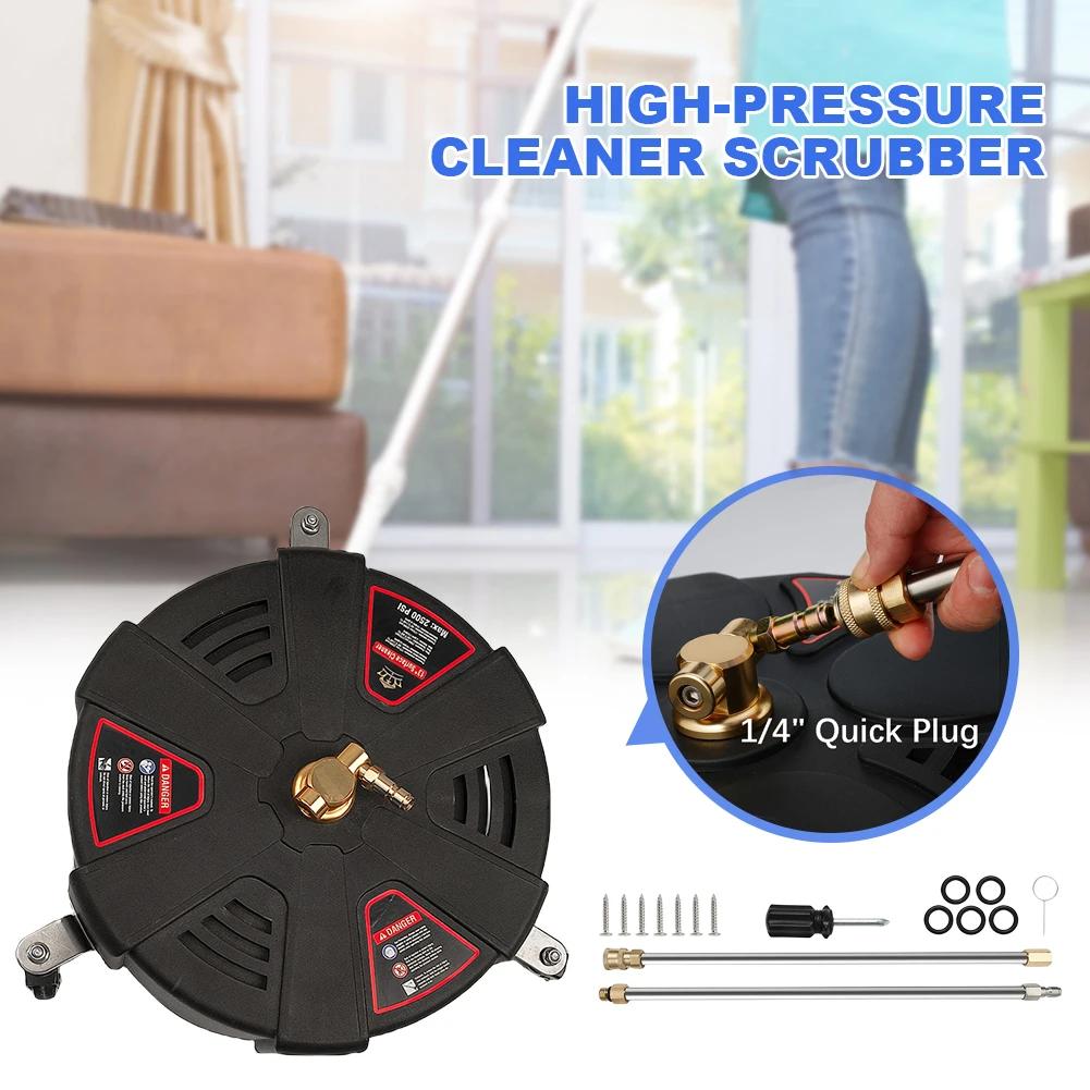 13'' High Pressure Washer Surface Cleaner Heavy Duty Floor Scrubber Surface Cleaner 2500PSI Telescopic Water Gun with 3 Wheel