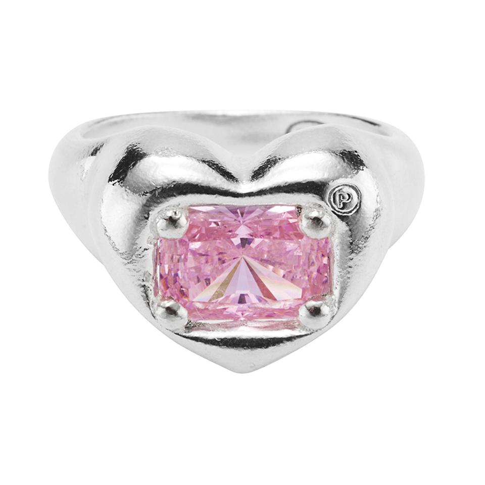 Picoment #006 Heart Square Cubic Zirconia Ring _ Pink