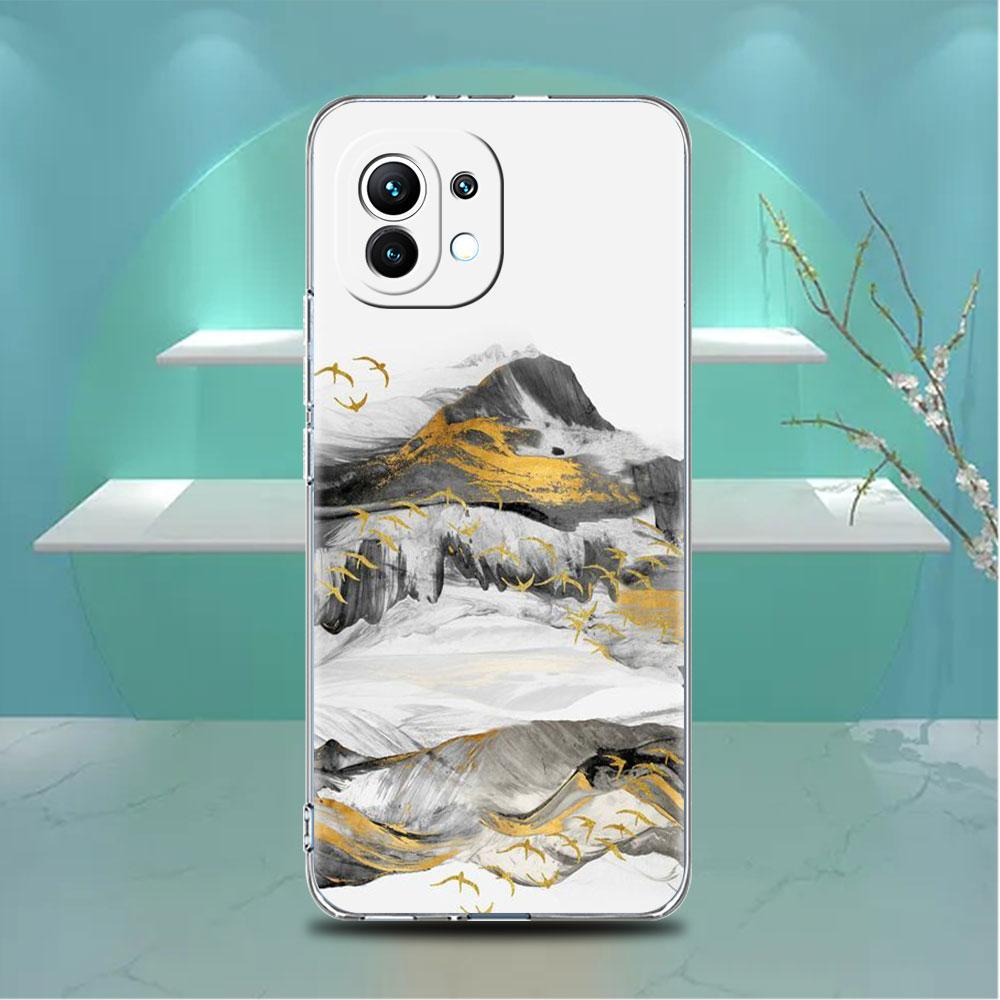 Clear Case For Xiaomi Mi Poco X3 NFC M3 Pro F3 F1 11 Lite 12 Note 10 11T 9T Transparent Phone Cover Mountain Painting