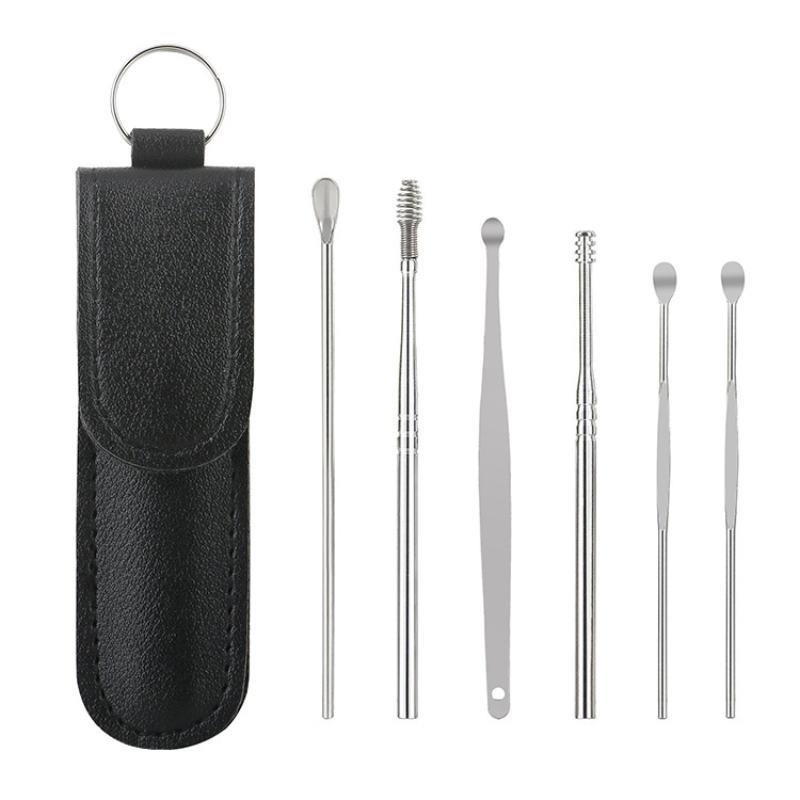 6Pcs Portable Stainless Steel Ear Cleaner Kit Durable Ear Spoons for Safe Earwax Cleaning Removal