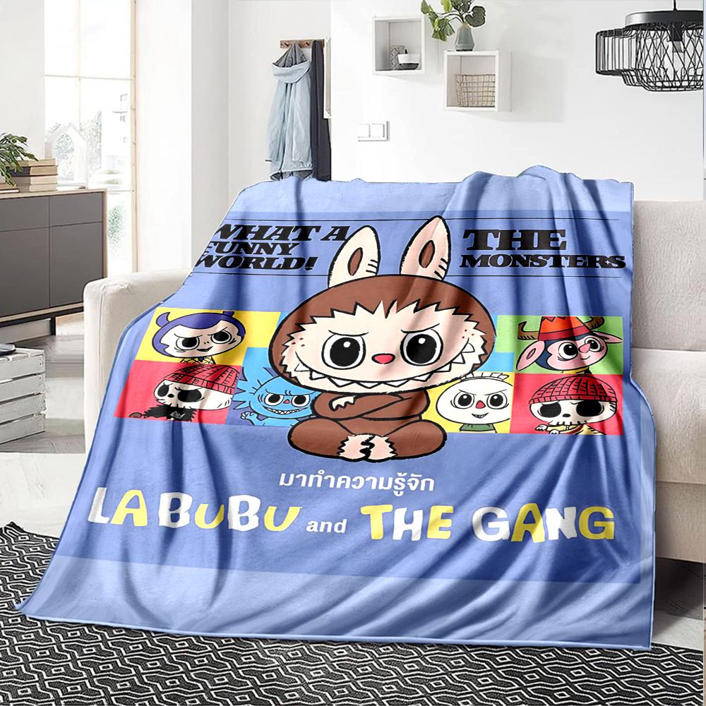 1Pc Labubu Cute Cartoon Blanket Soft Comfortable Polyester Blanket All Season Cozy Throw Bedroom Office Outdoor Use Christmas Gift Choice Print Home B