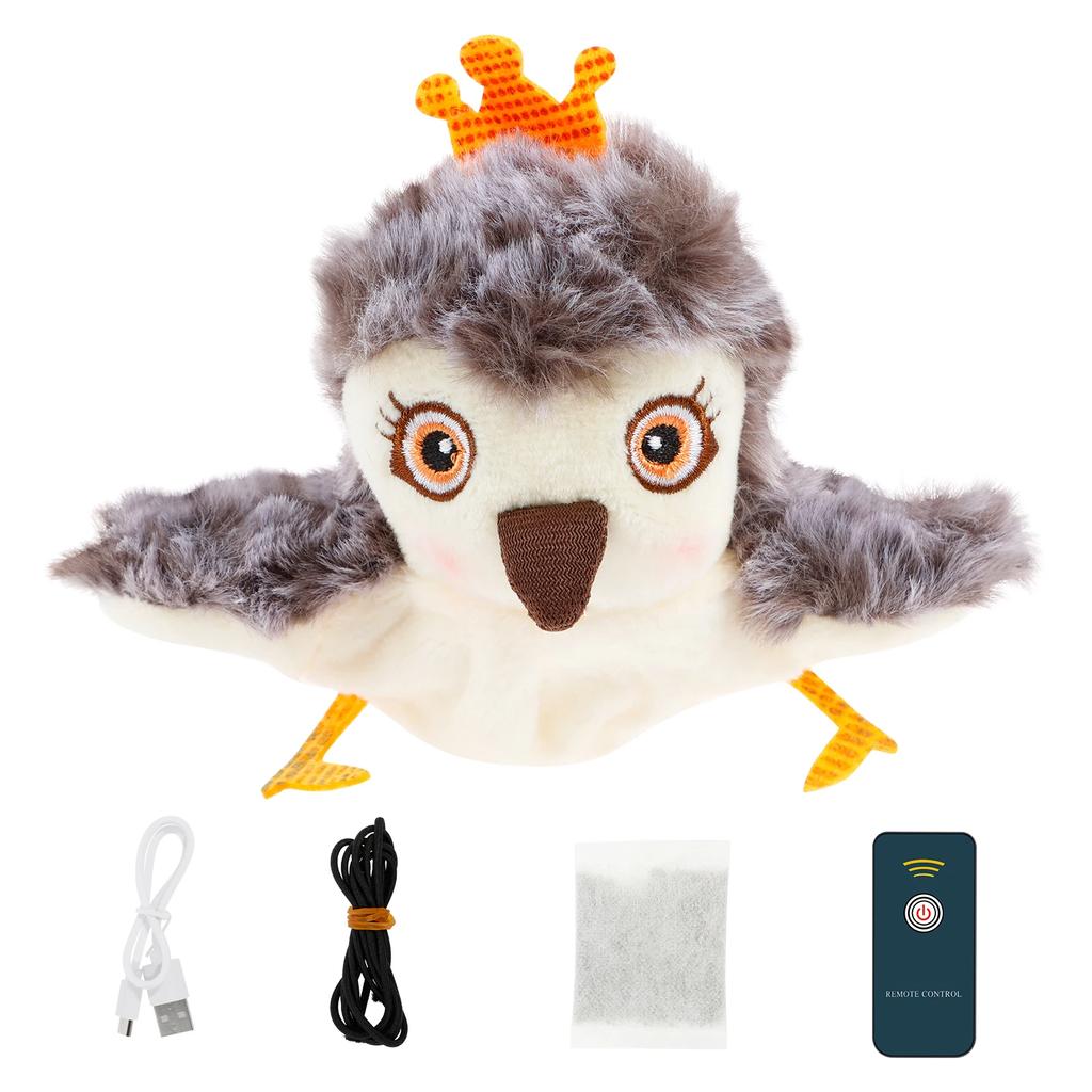 Interactive Cat Toys USB Rechargeable Simulation Chirping Flapping Sparrow Bird Touch Activated Plush Toys with Remote Control