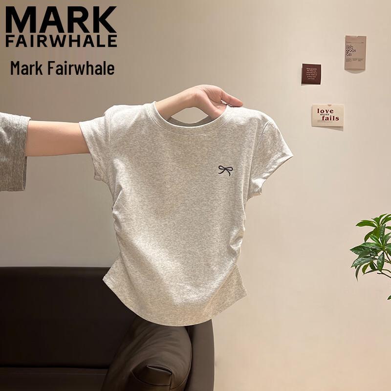 MARK FAIRWHALE Women s Slim-Fit Pleated T-Shirt with Bow Detail XL хизер серый