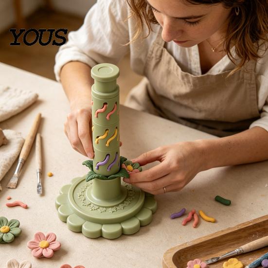 Modular Clay Molds Bloom Maker, Flower Shaping Tool with 9 Sleeve Patterns, 3D Polymer Printed DIY Stackable Press Molding Kit for Handmade