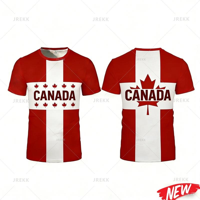 T-shirt da uomo con motivo bandiera canadese Nuova Stampa 3D Foglia d'acero Manica corta T-shirt Asciugatura rapida Estate Esterno Girocollo Magliette
