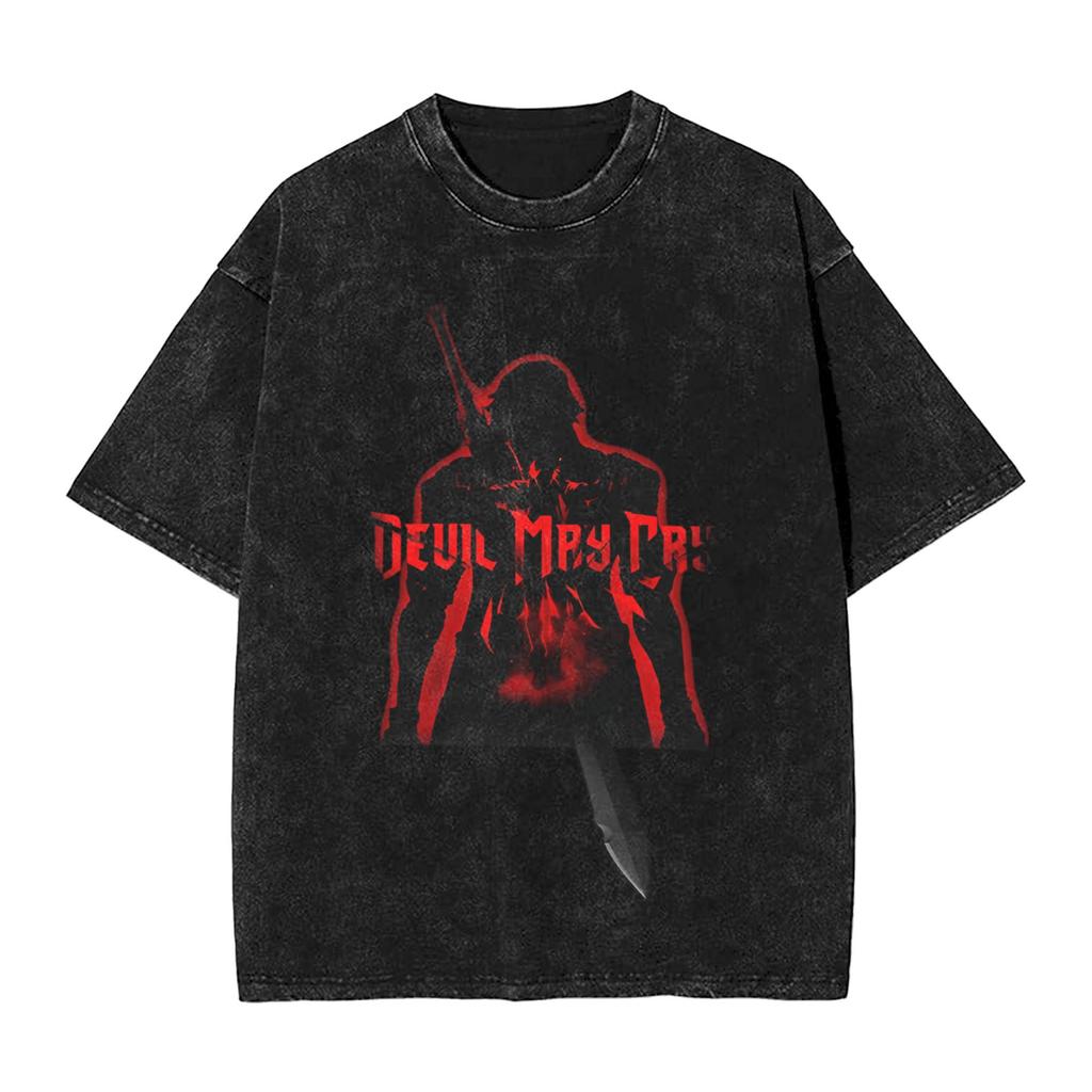 Dante Devil May Cry Manga TShirt DMC Graphic Washed Oversized TShirts for Men Women Clothing Pure Cotton Short Sleeve Tees